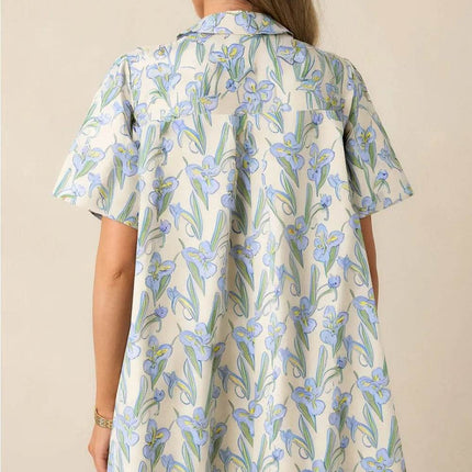 Floral Print Button-Up Shirt Dress - MimiStylez
