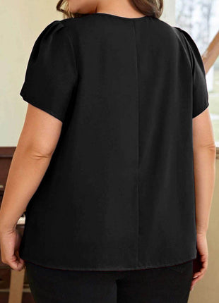 Plus Size Round Neck Short Sleeve Blouse - MimiStylez