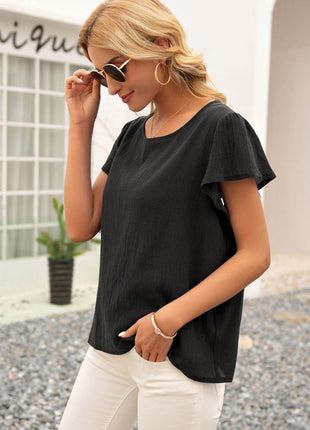 Round Neck Cutout Tie Back Top - MimiStylez