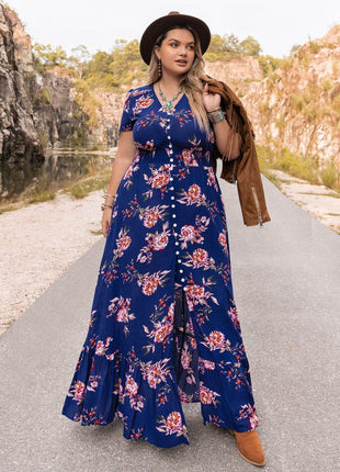 Plus Size V-Neck Maxi Dress - MimiStylez