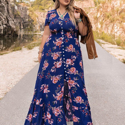 Plus Size V-Neck Maxi Dress - MimiStylez