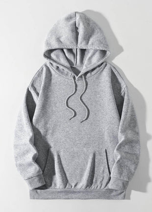 Drawstring Dropped Shoulder Hoodie - MimiStylez