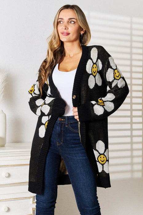Floral Button Down Longline Cardigan - MimiStylez