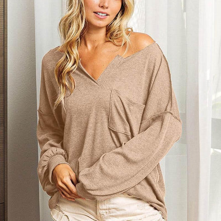 BiBi Exposed Seam Long Sleeve Top - MimiStylez