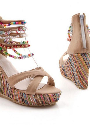 Bohemian Wedge Handmade Beaded Sandals Platform Shoes