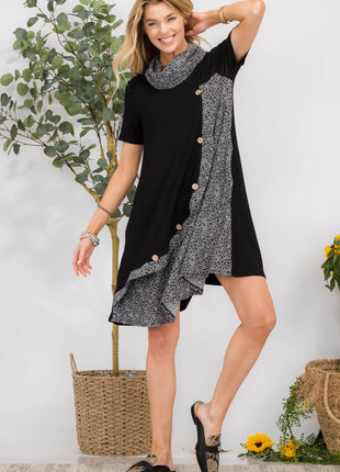 Celeste Full Size Decor Button Short Sleeve Dress with Pockets - MimiStylez
