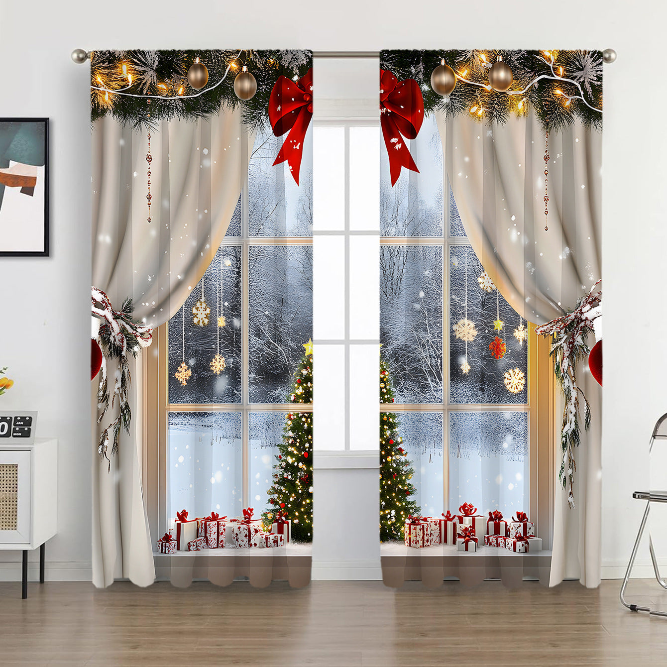 2PCs European Curtain Christmas Series