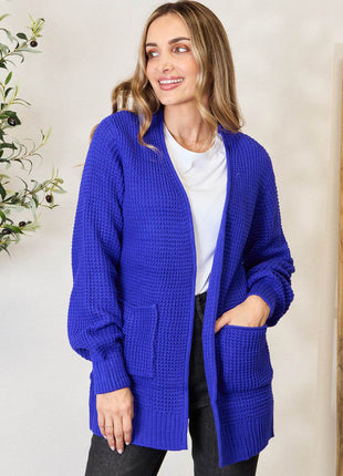 Zenana Full Size Waffle-Knit Open Front Cardigan - MimiStylez