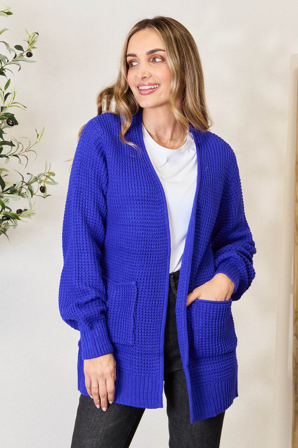 Zenana Full Size Waffle-Knit Open Front Cardigan - MimiStylez