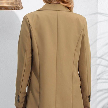 Lapel Neck Long Sleeve Blazer with Pockets - MimiStylez