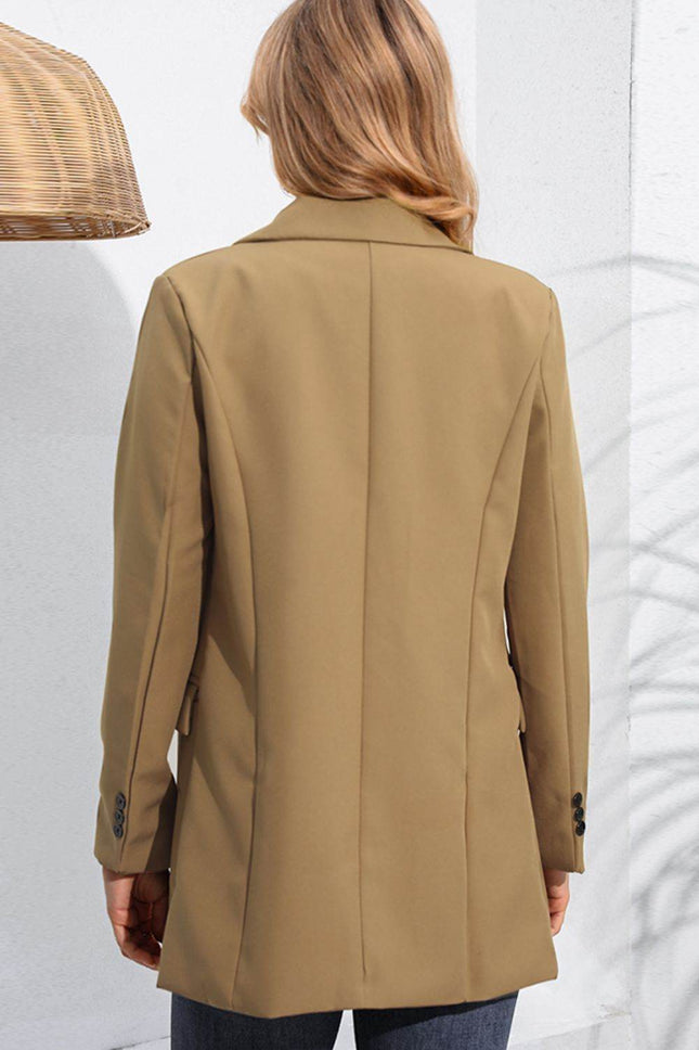 Lapel Neck Long Sleeve Blazer with Pockets - MimiStylez