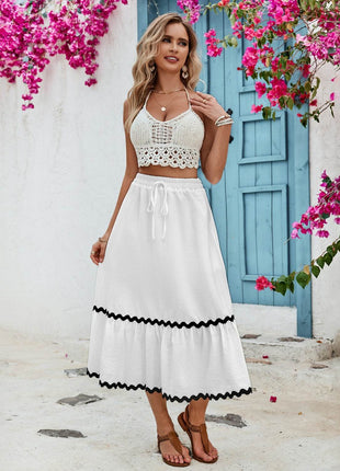 Tied Contrast Trim High Waist Skirt - MimiStylez
