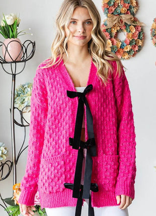 First Love Tie Closure Open Knit Cardigan - MimiStylez