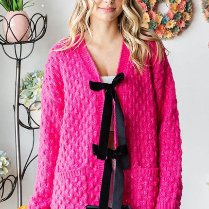 First Love Tie Closure Open Knit Cardigan - MimiStylez