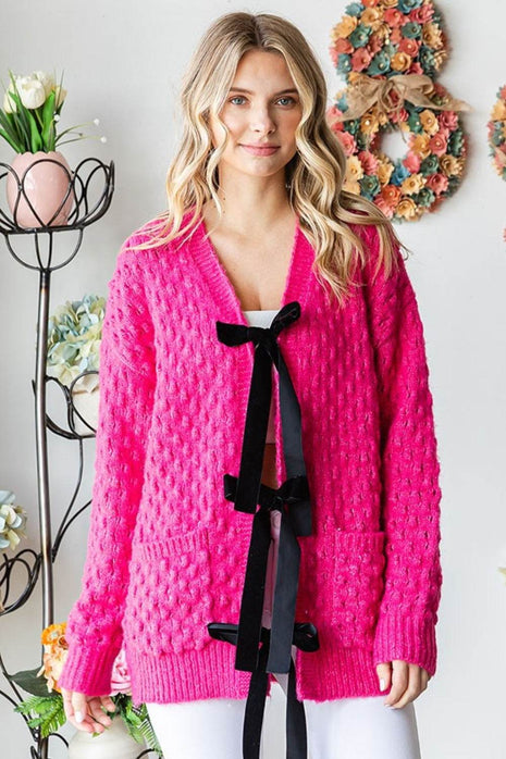 First Love Tie Closure Open Knit Cardigan - MimiStylez