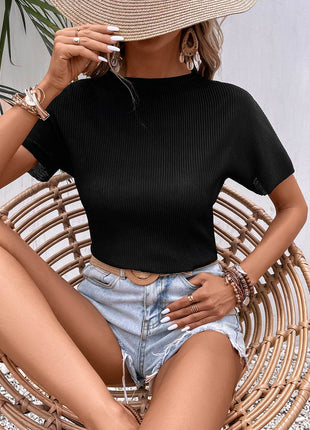 Ribbed Round Neck Short Sleeve T-Shirt - MimiStylez