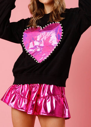 Pearl Trim Round Neck Sweatshirt - MimiStylez