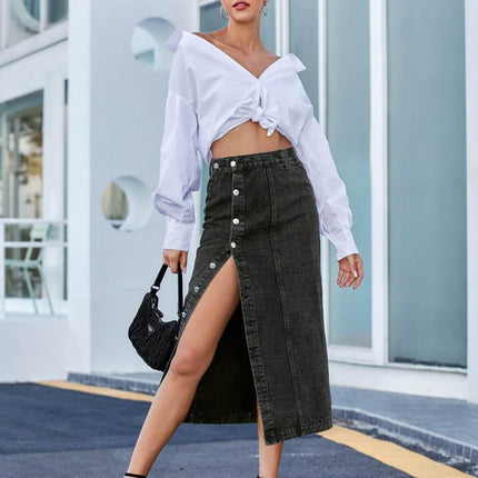 Button Down Denim Skirt - MimiStylez