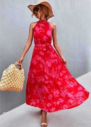 Printed Sleeveless Tie Waist Maxi Dress - MimiStylez