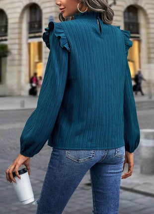 Mock Neck Ruffle Shoulder Blouse - MimiStylez