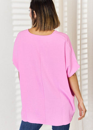 Zenana Texture Short Sleeve Blouse - MimiStylez