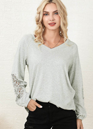 V-Neck Spliced Lace Top - MimiStylez