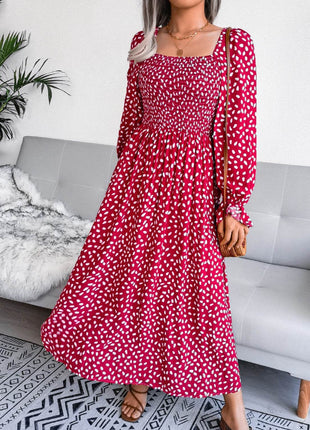 Smocked Square Neck Flounce Sleeve Dress - MimiStylez