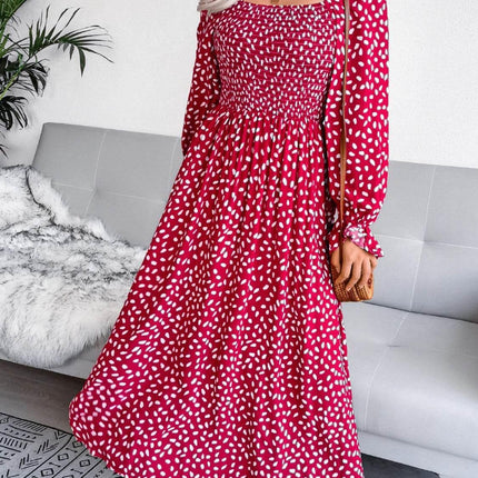 Smocked Square Neck Flounce Sleeve Dress - MimiStylez