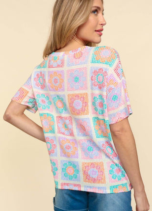 Haptics Flower Print Round Neck Short Sleeve T-Shirt - MimiStylez