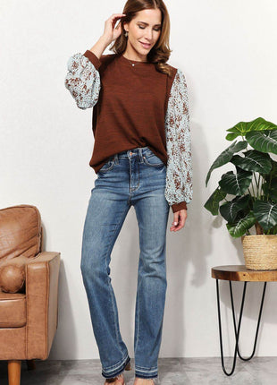 And The Why Full Size Foil Printed Sleeve Top - MimiStylez