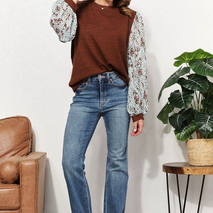 And The Why Full Size Foil Printed Sleeve Top - MimiStylez