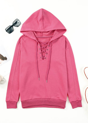 Lace-Up Dropped Shoulder Hoodie - MimiStylez