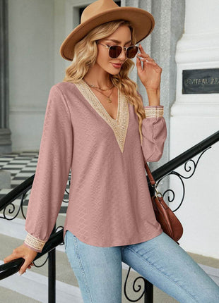 V-Neck Long Sleeve Blouse - MimiStylez