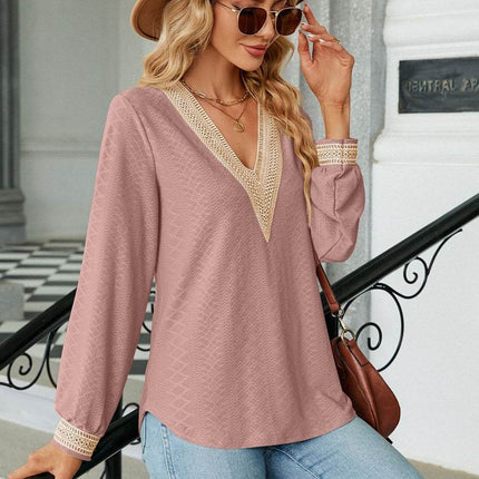 V-Neck Long Sleeve Blouse - MimiStylez