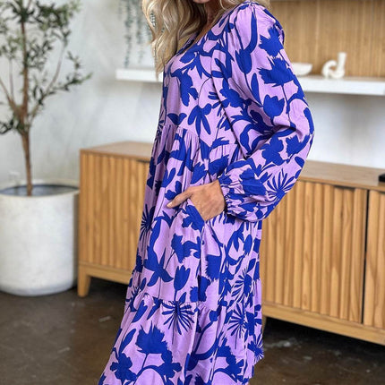 Double Take Full Size Printed Ruffle Hem Dress with Pocket - MimiStylez
