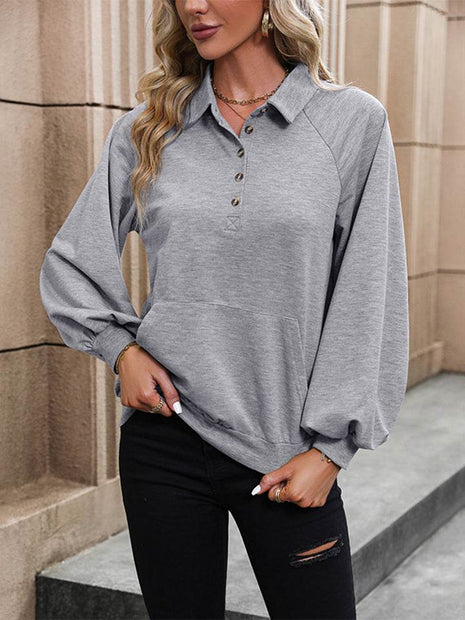 Collared Neck Raglan Sleeve Blouse - MimiStylez