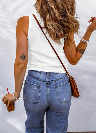 Waffle-Knit Scoop Neck Tank Top - MimiStylez