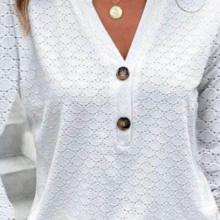 Eyelet Notched Long Sleeve T-Shirt - MimiStylez