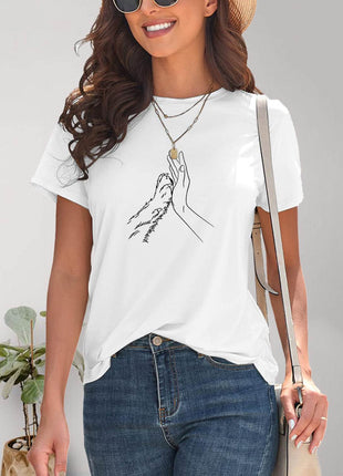 Graphic Round Neck Short Sleeve T-Shirt - MimiStylez