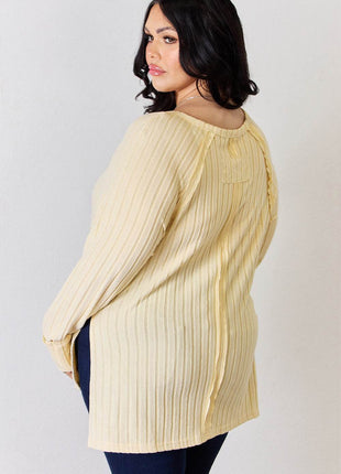 Basic Bae Full Size Ribbed Round Neck Slit T-Shirt - MimiStylez