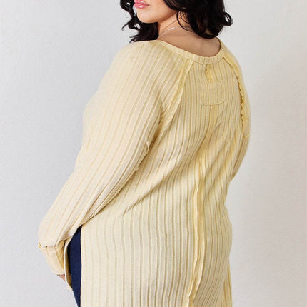 Basic Bae Full Size Ribbed Round Neck Slit T-Shirt - MimiStylez