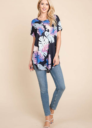 BOMBOM Printed Round Neck Short Sleeve T-Shirt - MimiStylez