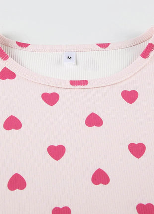 Heart Print Top and Shorts Loungewear Set - MimiStylez