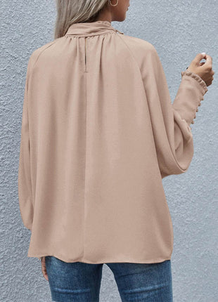 Tie Neck Lantern Sleeve Blouse - MimiStylez