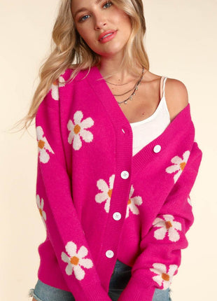 Haptics Full Size Daisy Floral Button Down Long Sleeve Cardigan - MimiStylez