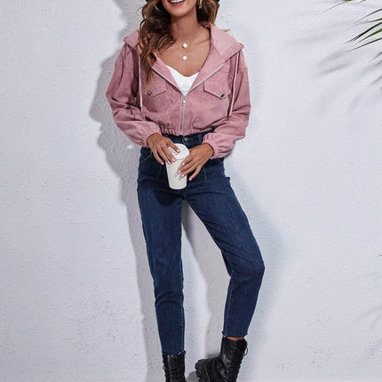 Drawstring Hooded Zip Up Jacket with Pockets - MimiStylez