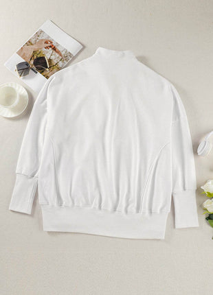 Half Zip Pocketed Dropped Shoulder Sweatshirt - MimiStylez