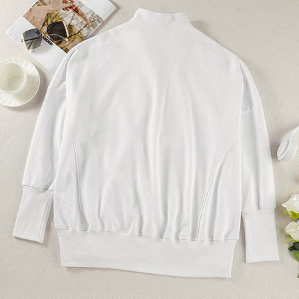 Half Zip Pocketed Dropped Shoulder Sweatshirt - MimiStylez