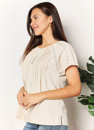 Double Take Crochet Buttoned Short Sleeves Top - MimiStylez