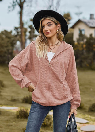 Zip Up Drawstring Long Sleeve Hooded Jacket - MimiStylez